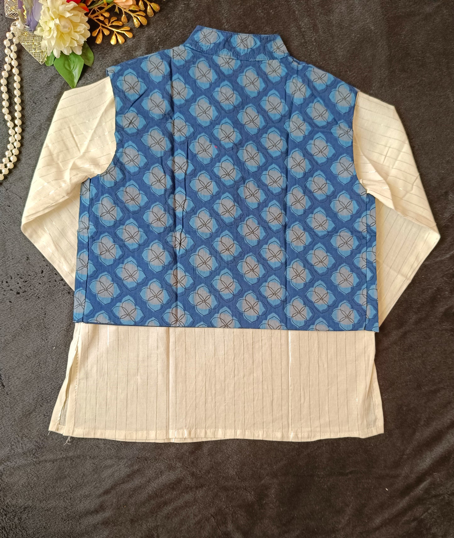 Royal Blue Jaal Buta Jacket with Kurta Pyjama