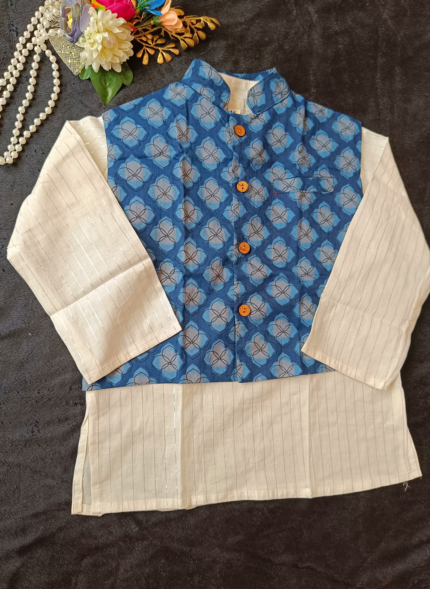 Royal Blue Jaal Buta Jacket with Kurta Pyjama