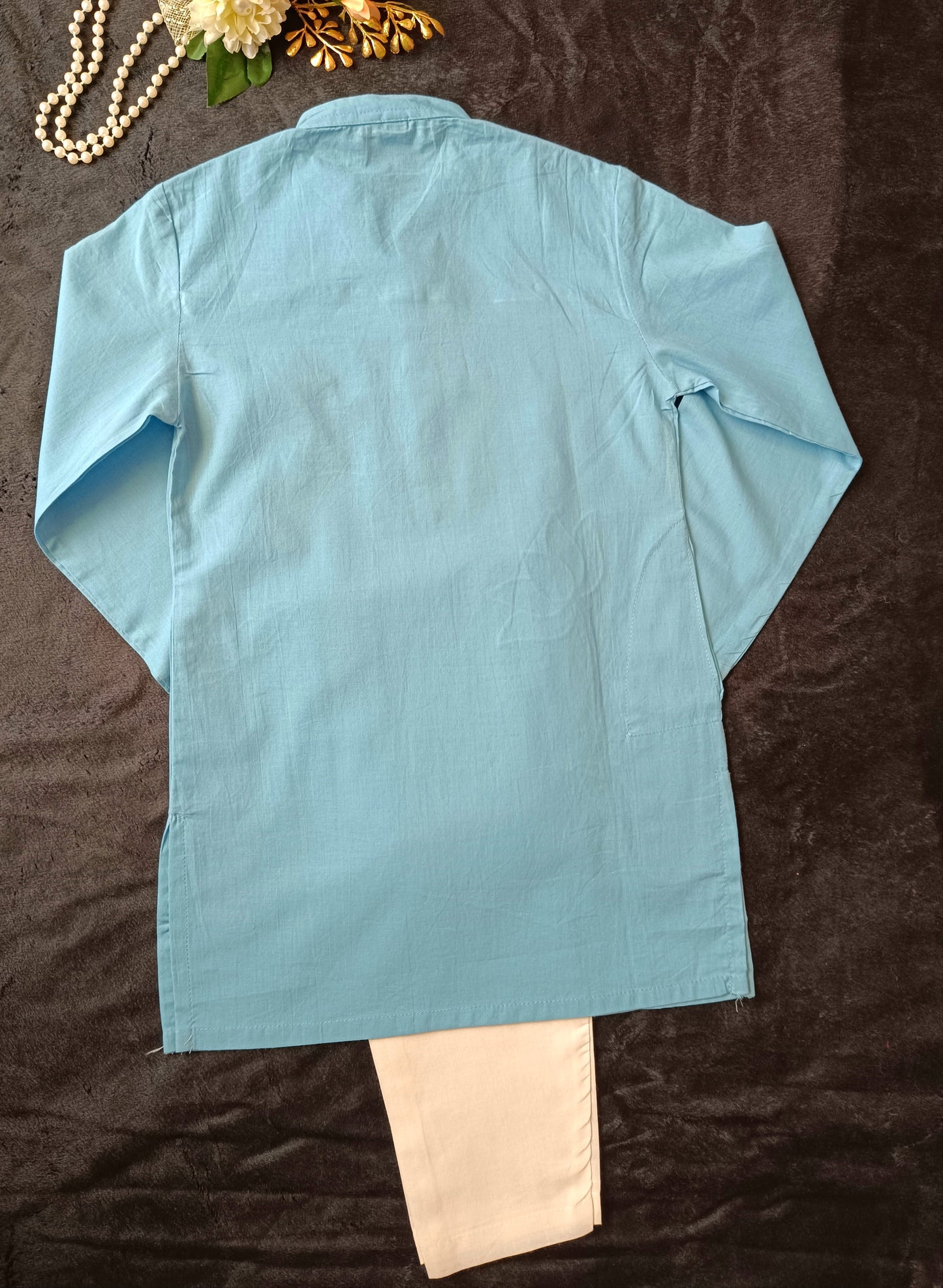 Indigo Blue Printed Kurta With White Pyjama