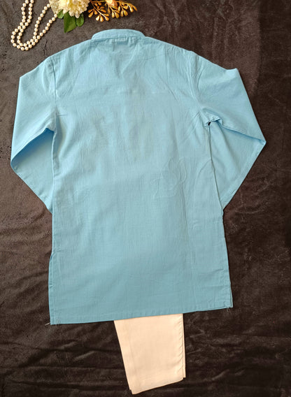 Indigo Blue Printed Kurta With White Pyjama