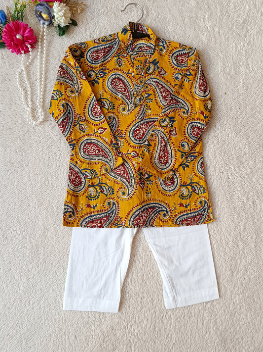 Mustard   Colour  Paisley Print  Kurta  Payjama
