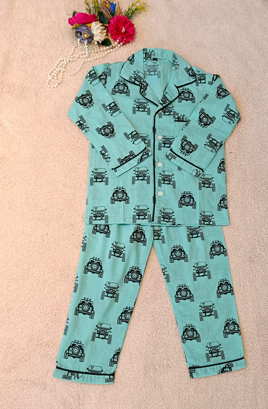 Jeep Print Aqua Colour Night Suit