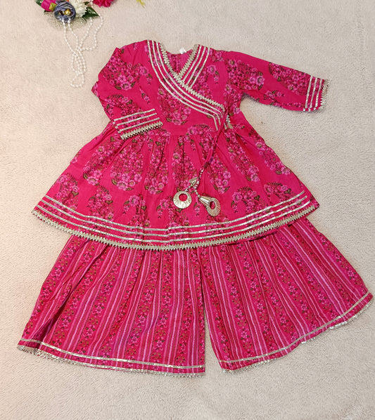 Pink Colour Anarkali Kurti With sharara Floral Print
