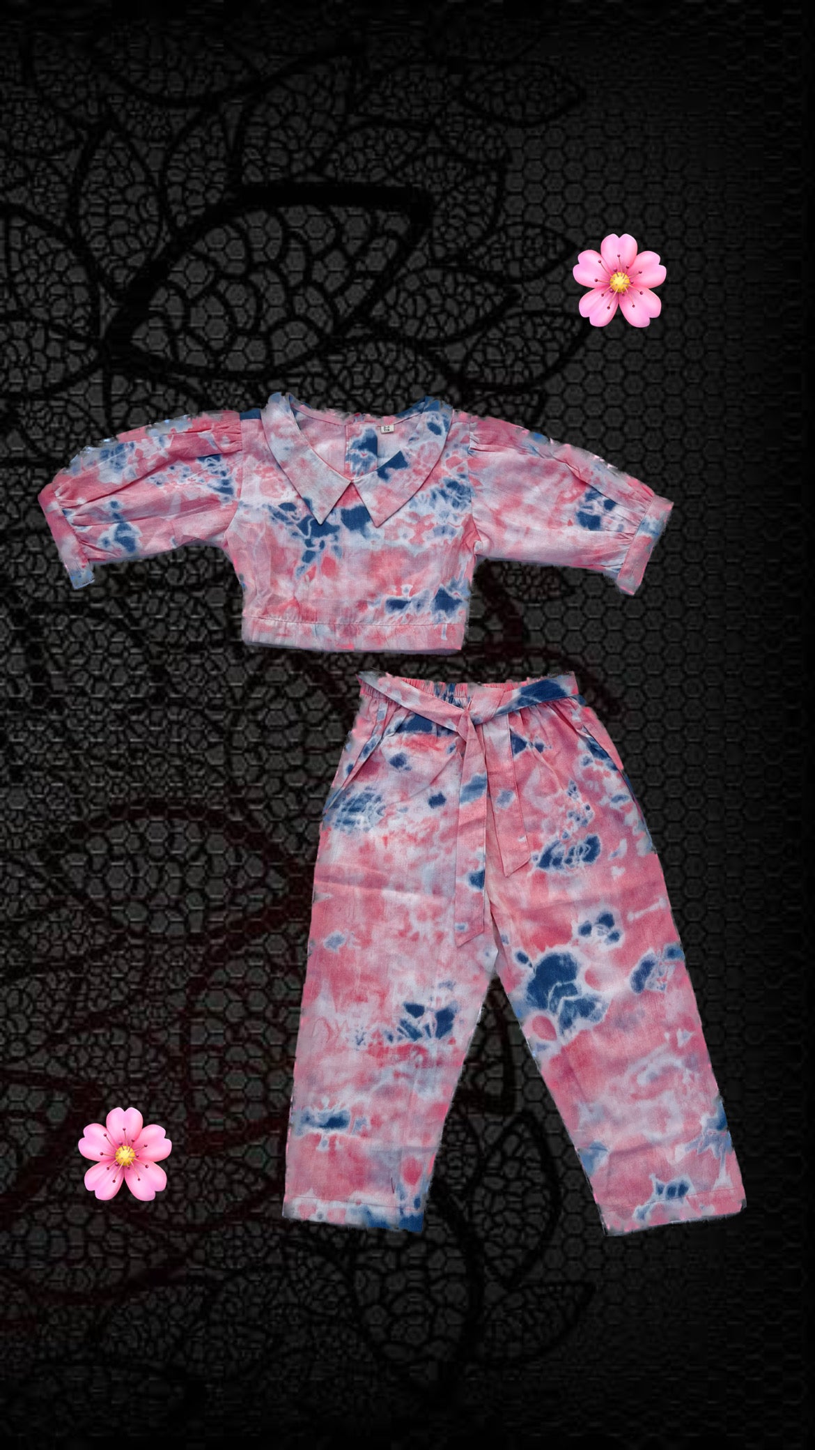 Marble Tie & Dye Print Peach Colour Cord Set