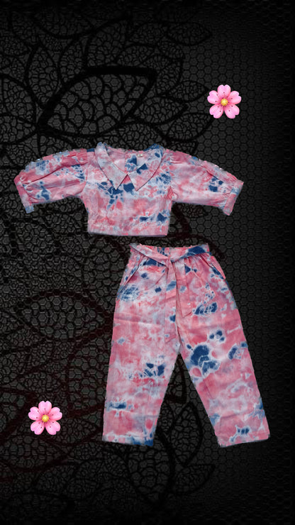 Marble Tie & Dye Print Peach Colour Cord Set