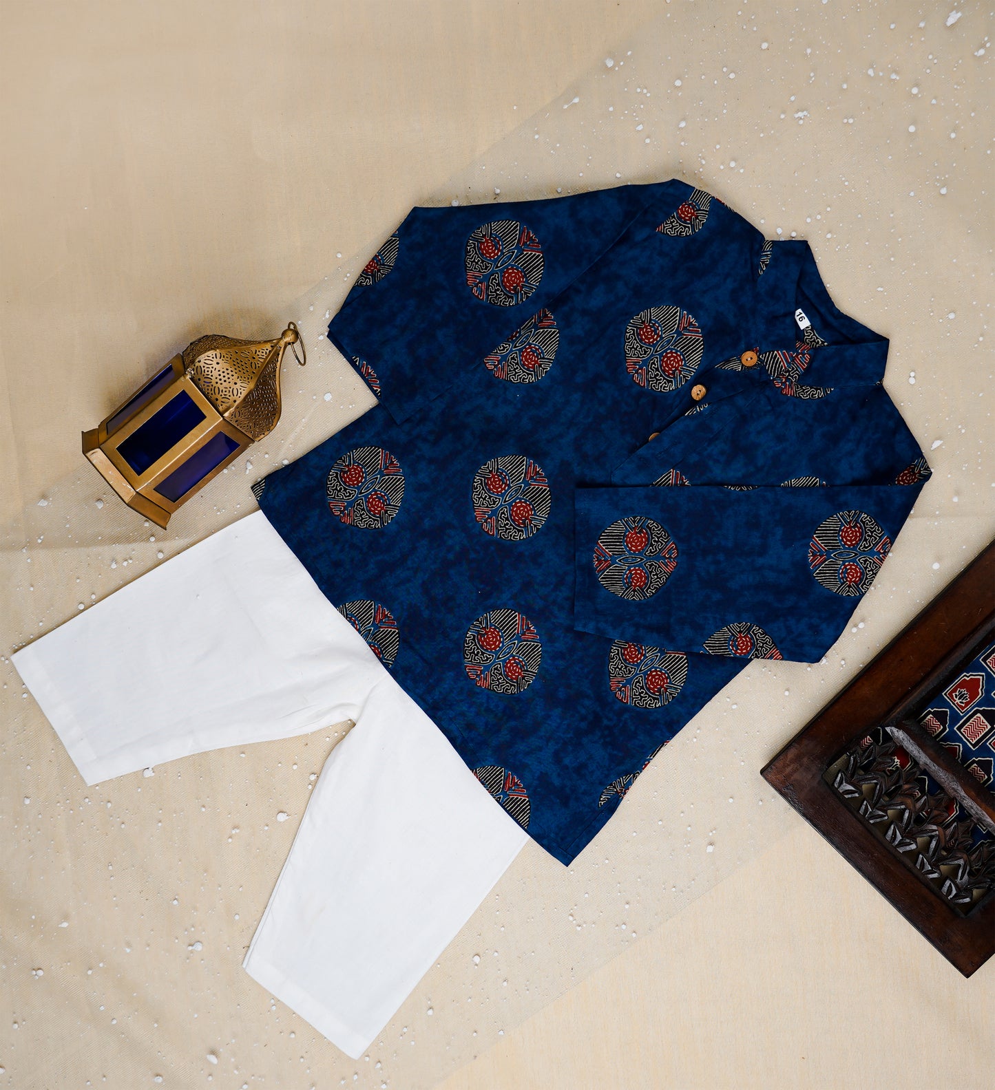 Blue Ajrakh Jacket with Kurta-Pyjama