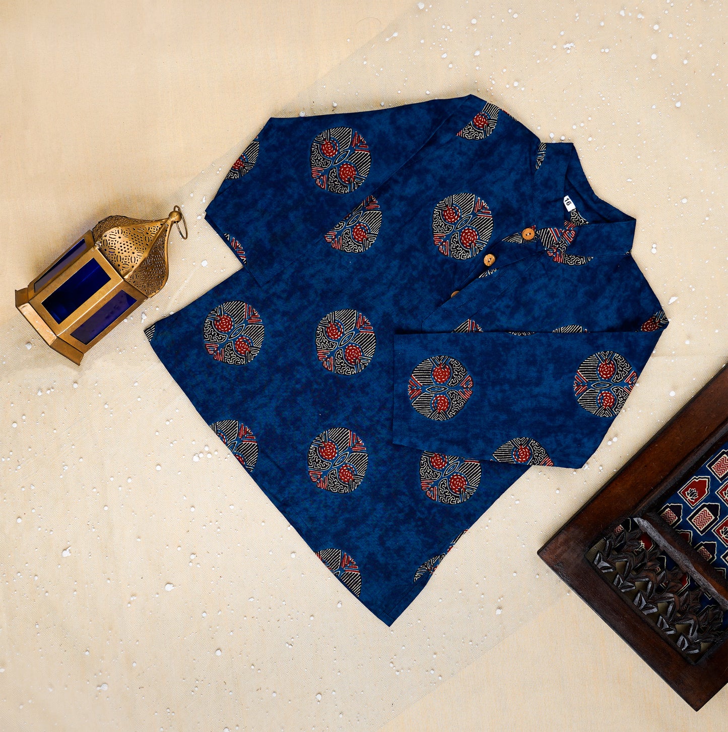 Blue Ajrakh Jacket with Kurta-Pyjama