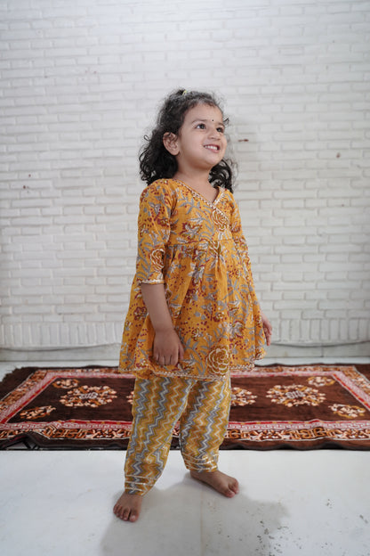 Angrakha Print Mustard Colour Cord Set