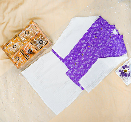 Lavender Bandhej Jacket with Kurta-Pyjama