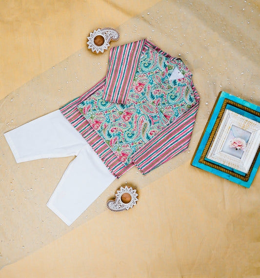 Pink Pastel Paisley Jacket with Kurta Pyjama