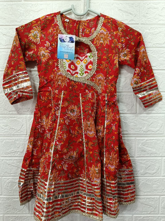 Red colour Floral Print Anarkali Suit Sharara