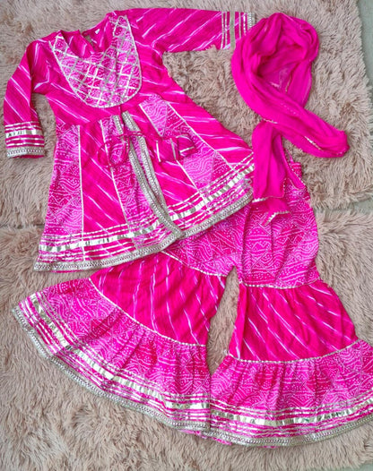 Pink Colour Printed Anarkali Front Cut Suit With Sharara