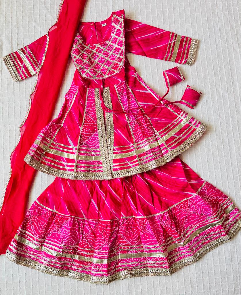 Pink Colour Printed Anarkali Front Cut Suit With Sharara