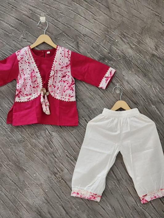 Rani Pink Colour Tie & Dye Print straight Suit