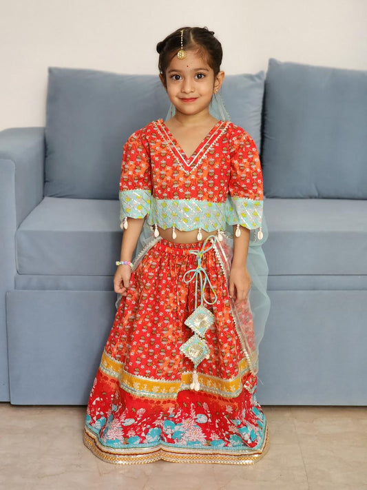 Flower Print kaudi Red colour Lehenga Choli