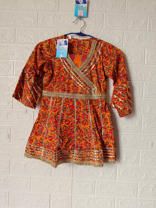 Screen Print Orange Colour Anarkali Suit With Sharara