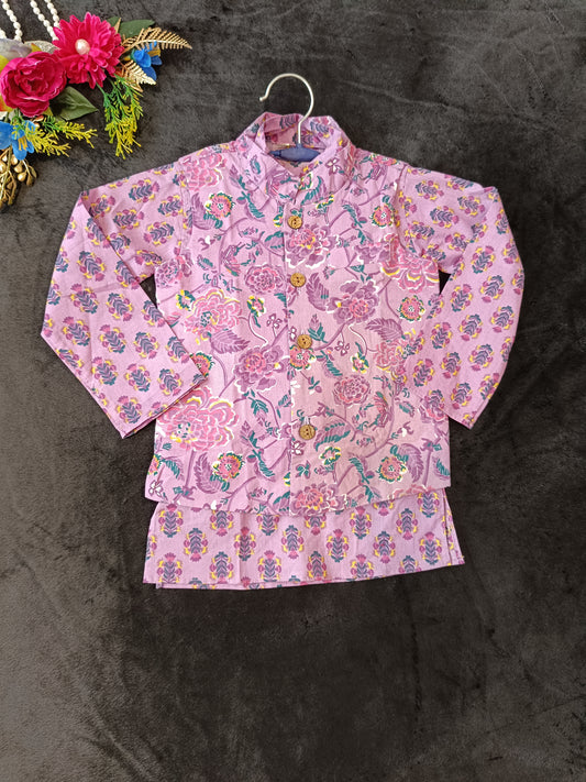Fool Pati Print Lavender  Colour Kurta Pajama With Jacket