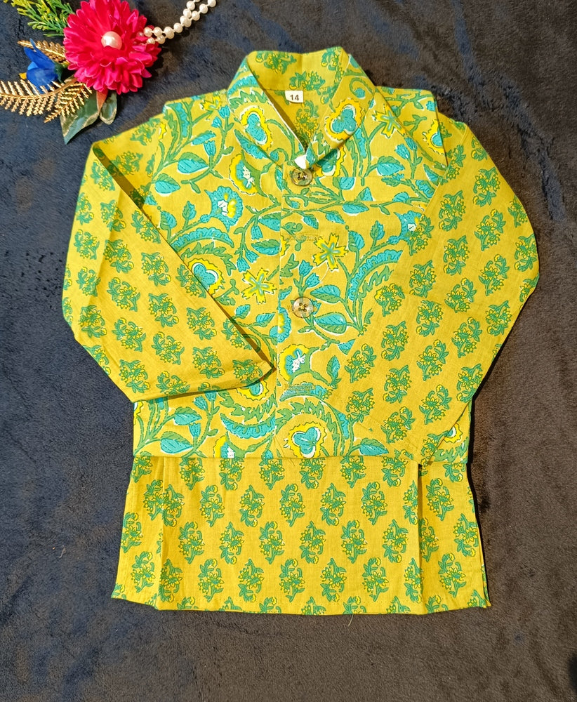 Lime Green print Jacket with Kurta -Pyjama