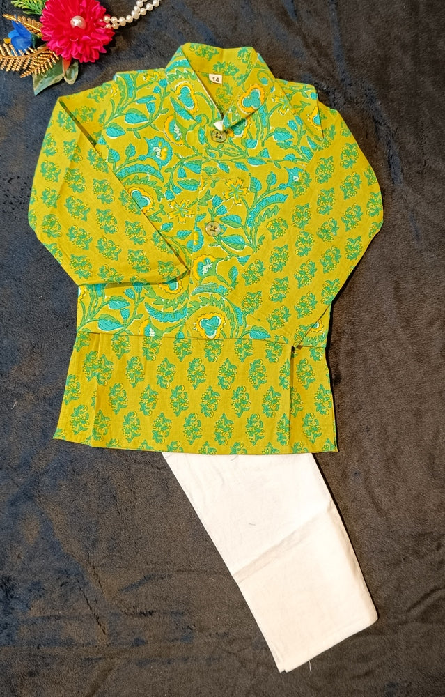 Lime Green print Jacket with Kurta -Pyjama