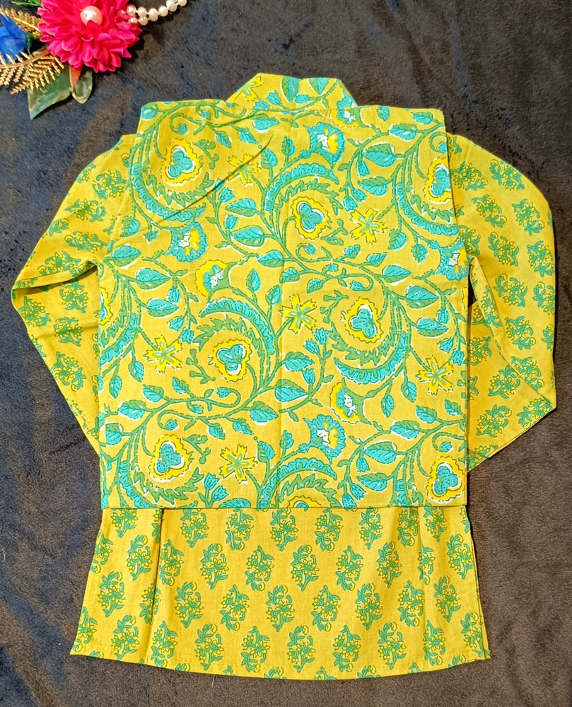 Lime Green print Jacket with Kurta -Pyjama
