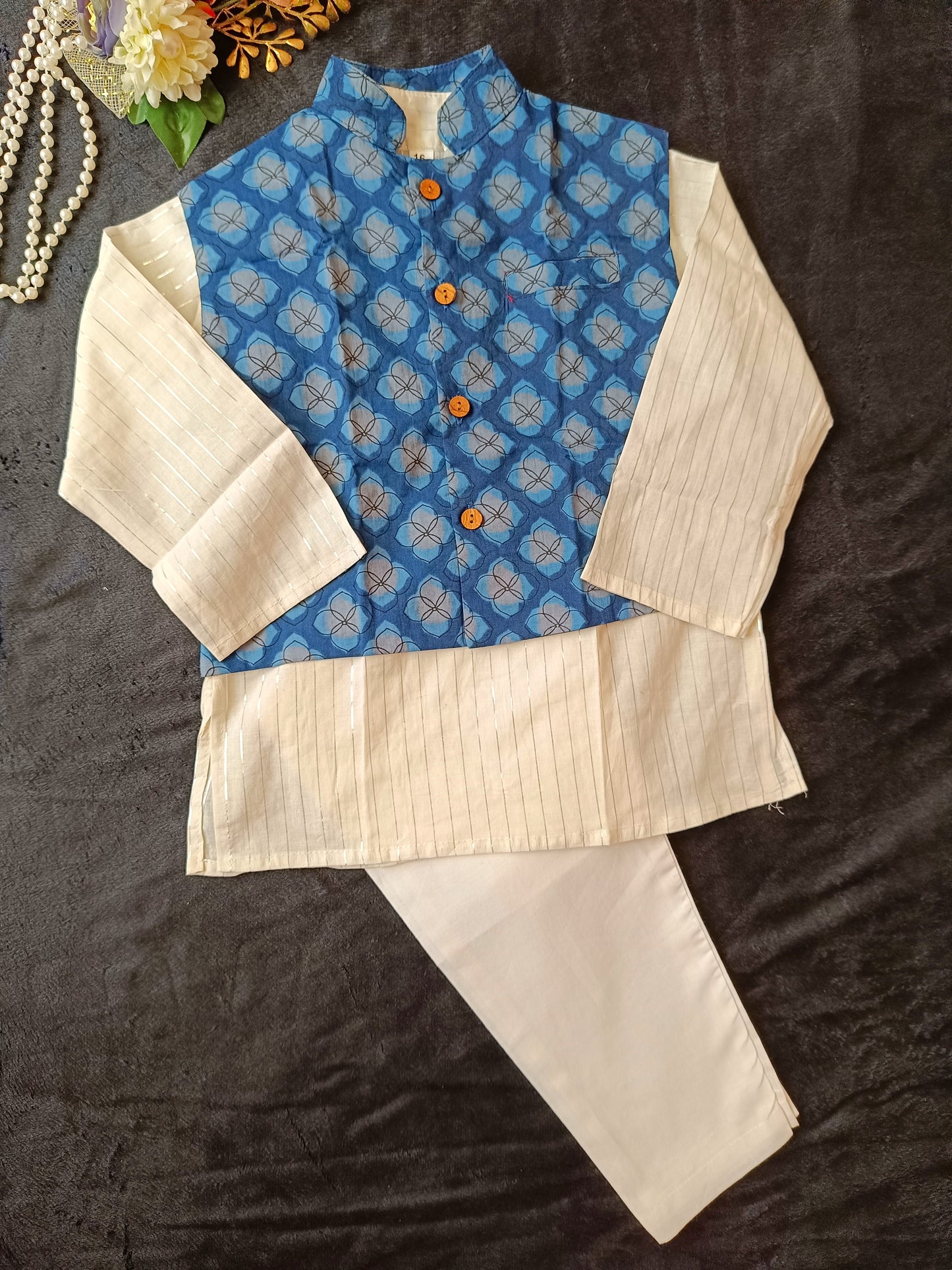 Royal Blue Jaal Buta Jacket with Kurta Pyjama