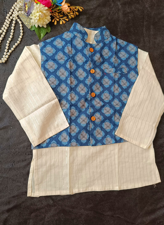 Royal Blue Jaal Buta Jacket with Kurta Pyjama