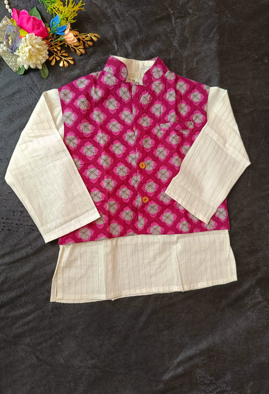 Wine Jaal Buta Jacket with Kurta Pyjama