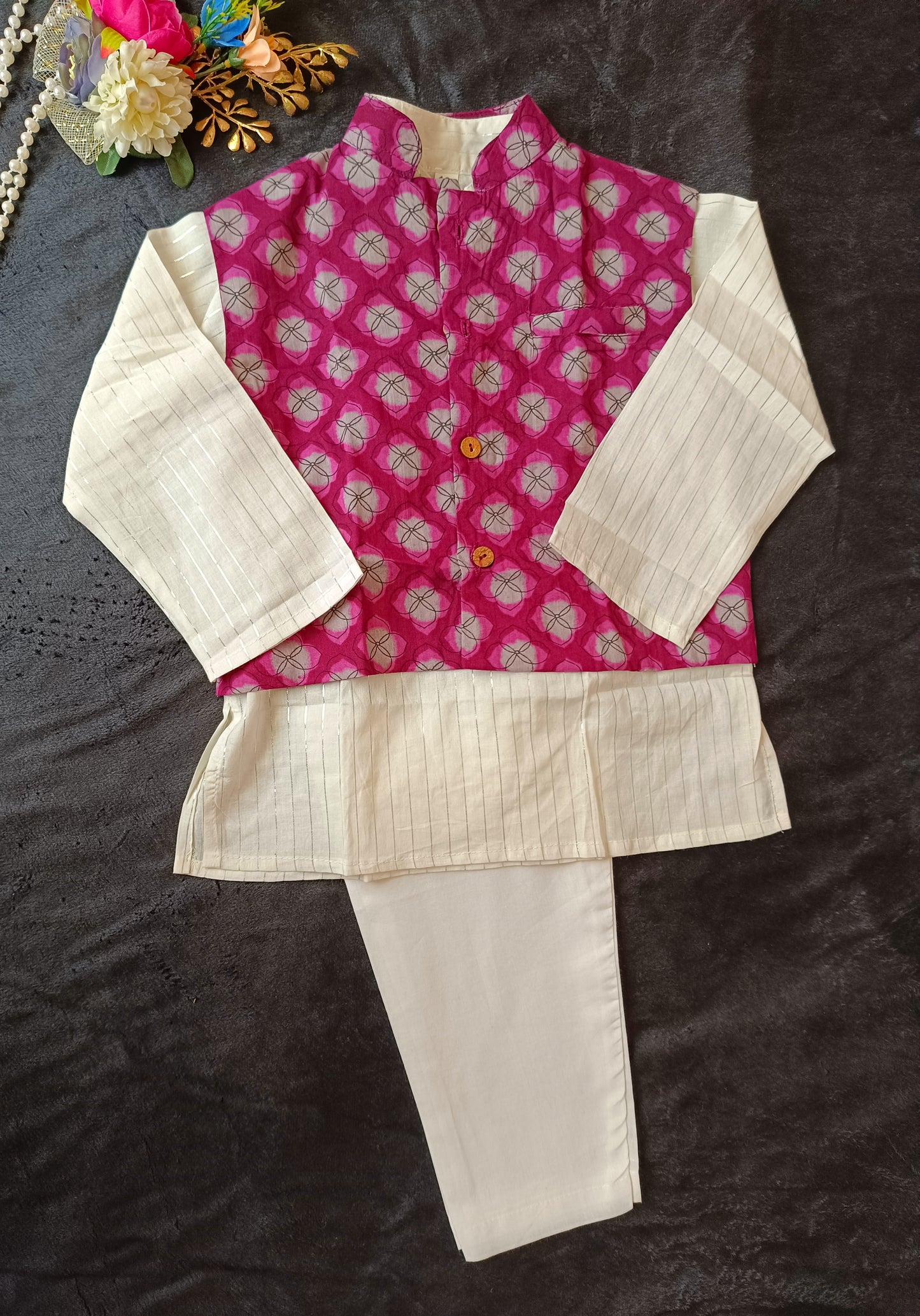 Wine Jaal Buta Jacket with Kurta Pyjama