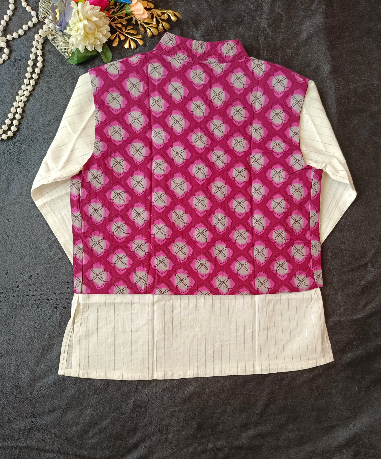 Wine Jaal Buta Jacket with Kurta Pyjama