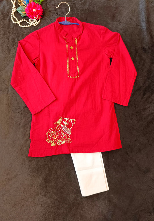 Maroon Colour Nandi Print Kurta Set