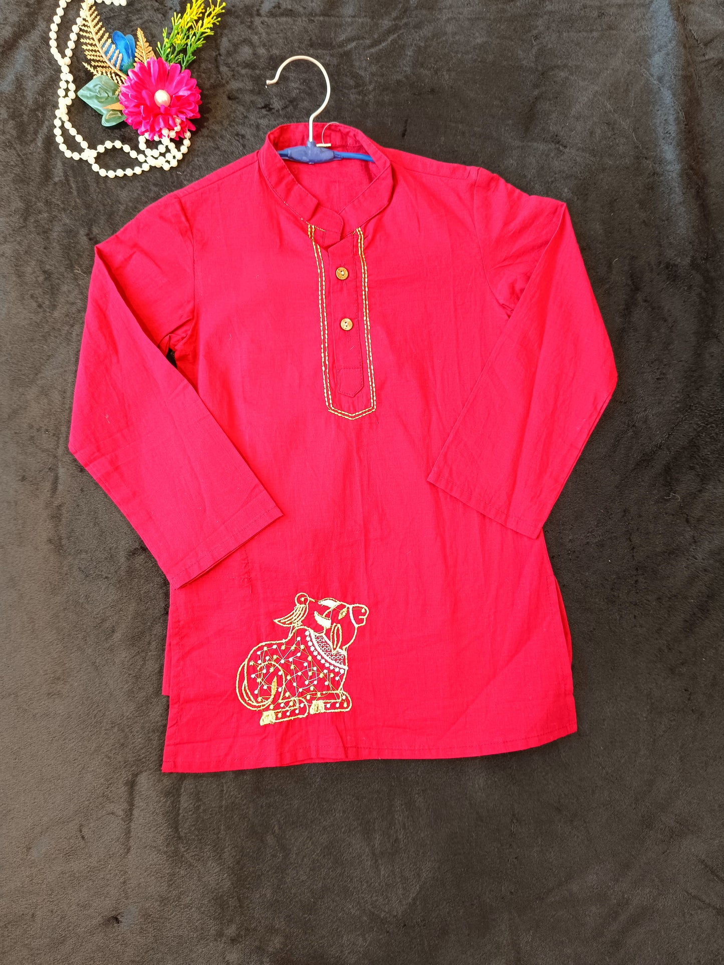 Maroon Colour Nandi Print Kurta Set