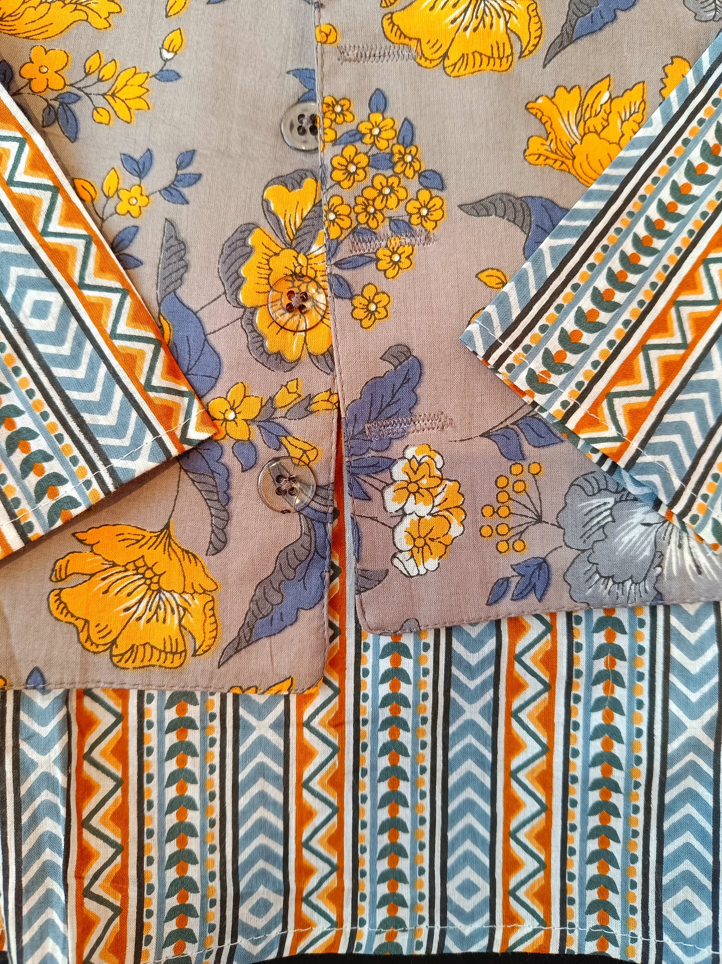Grey/Yellow Fool -Patti print Jacket with Kurta -Pyjama