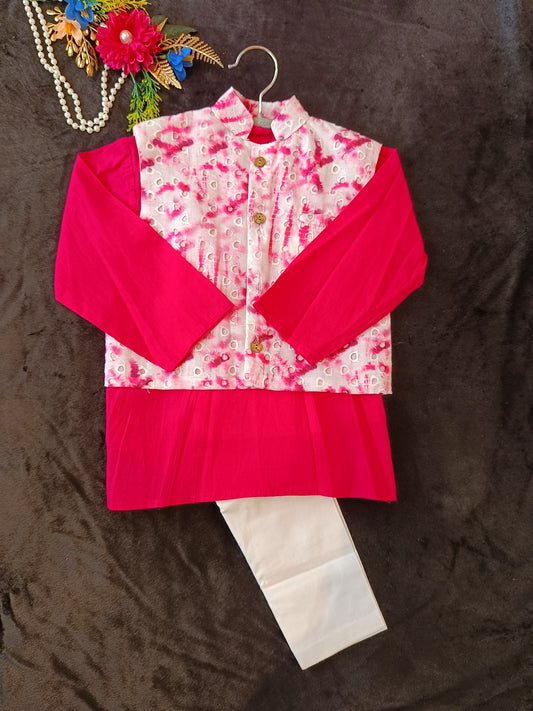 Schiffli Magenta Pink Jacket with Kurta Pyjama