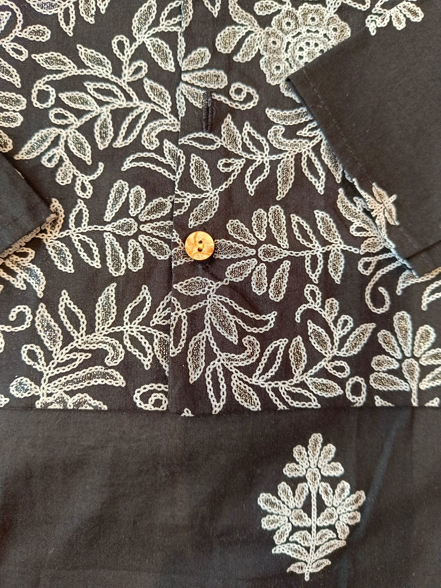 Black Khadi print Jacket with Kurta Pyjama
