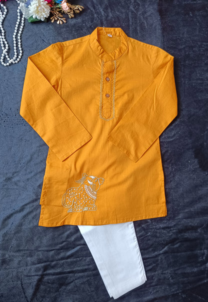 Mustard  Colour Nandi Print  Kurta  Set