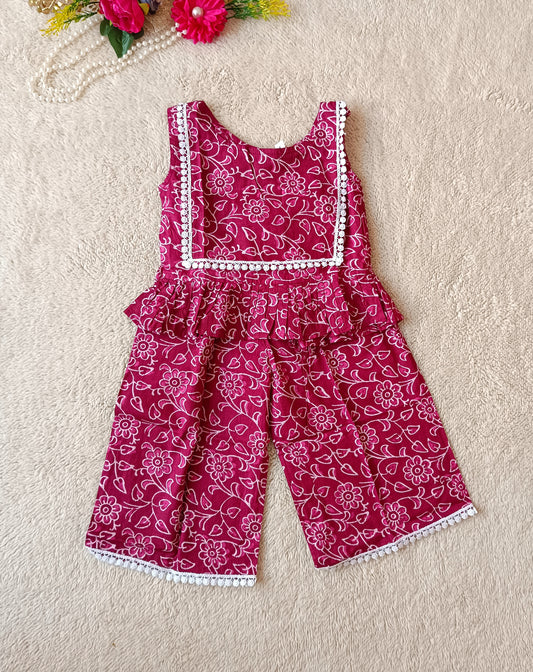 Indigo Print Maroon Colour Cord Set