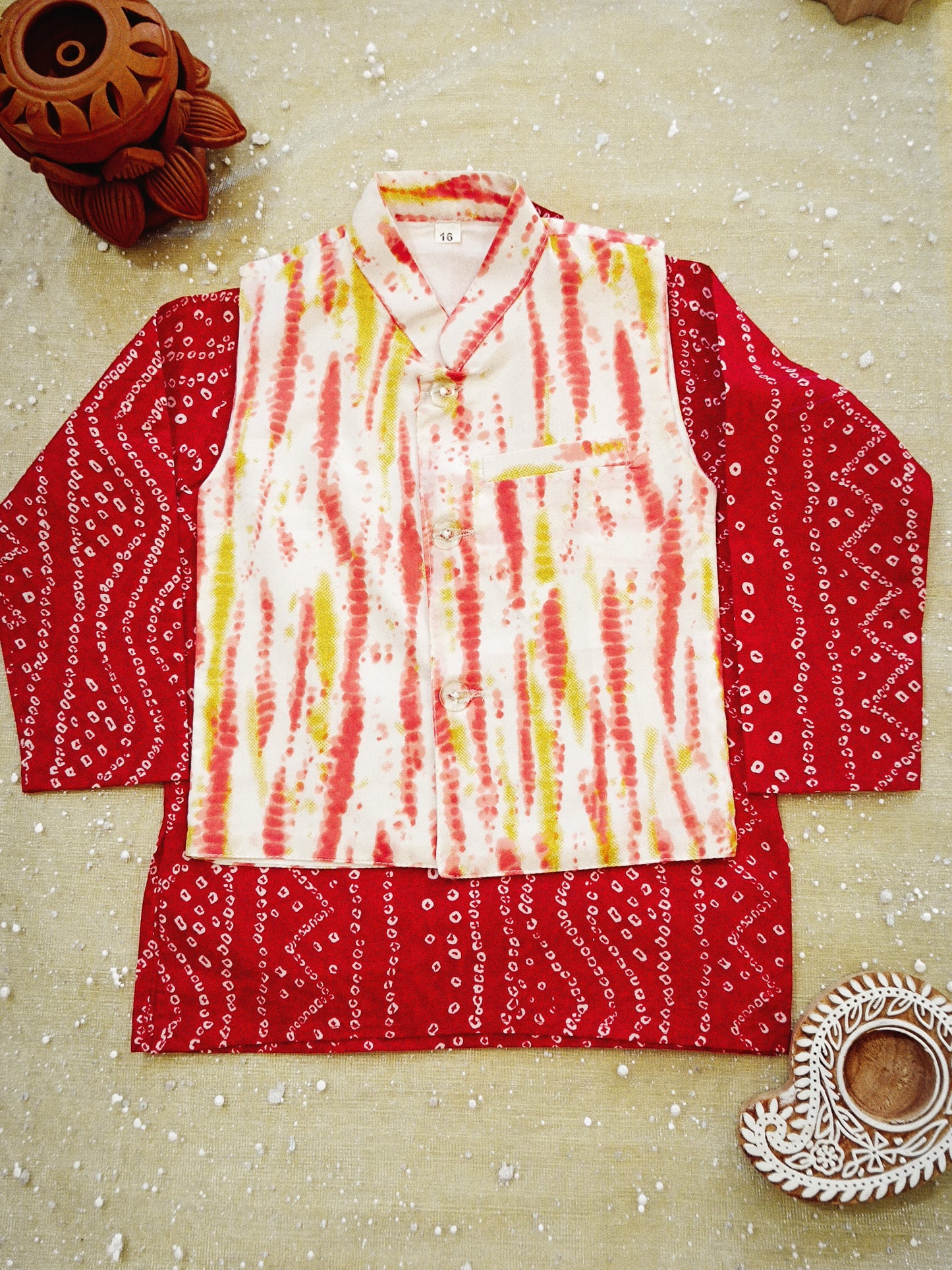 Marble Print Red  Colour Kurta Pajama with jacket