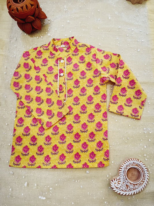 Flower Print Yellow Colour Kurta