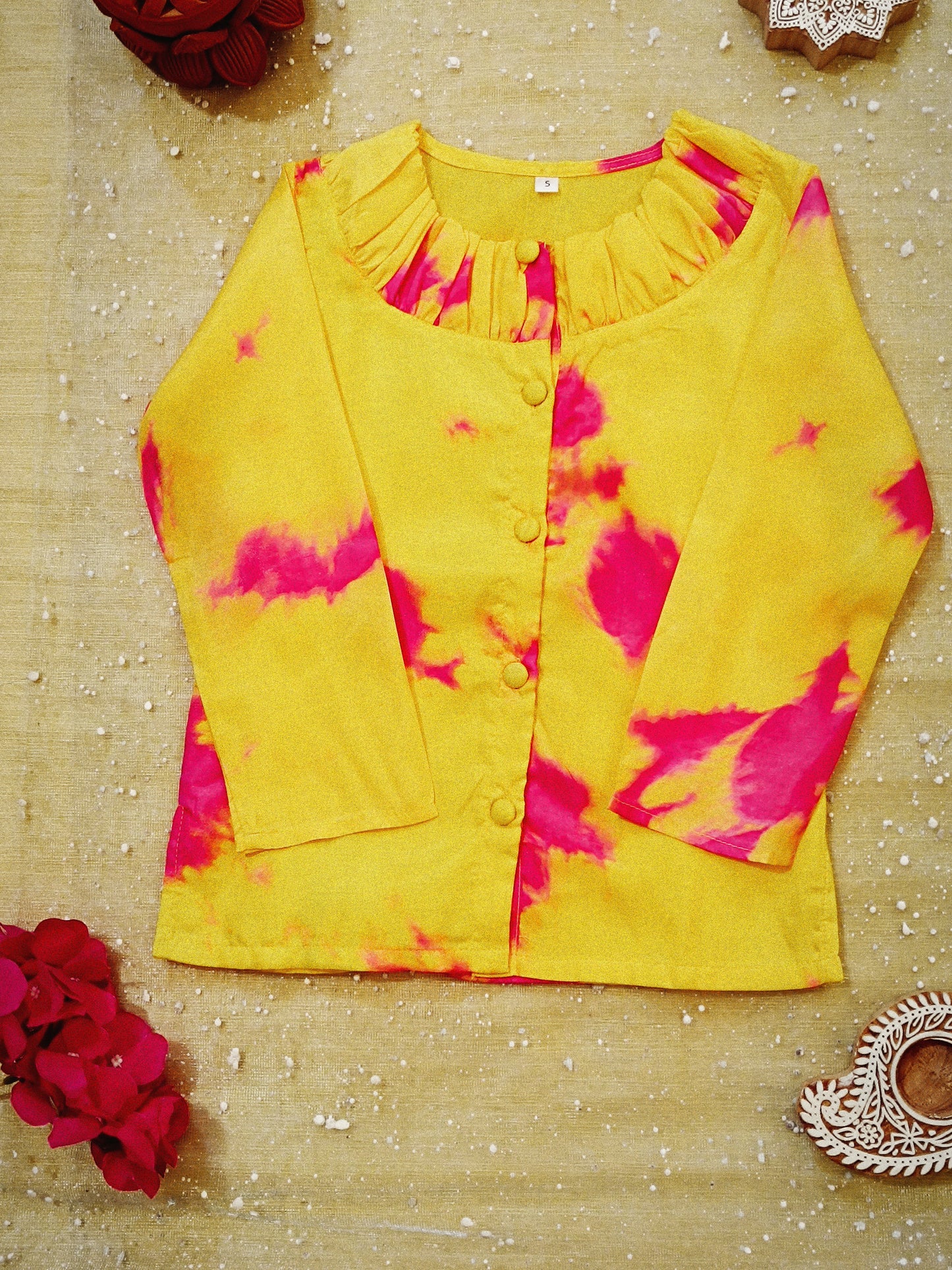 Tie and die print Yellow colour cord set