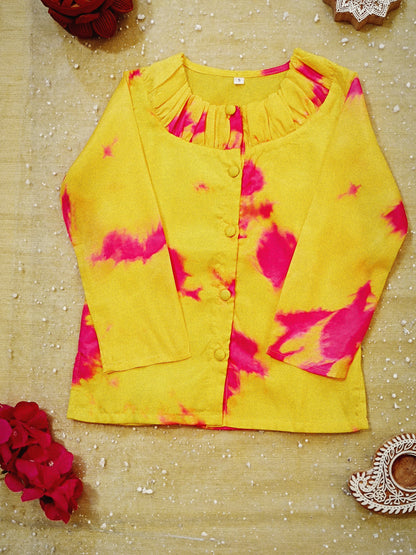 Tie and die print Yellow colour cord set