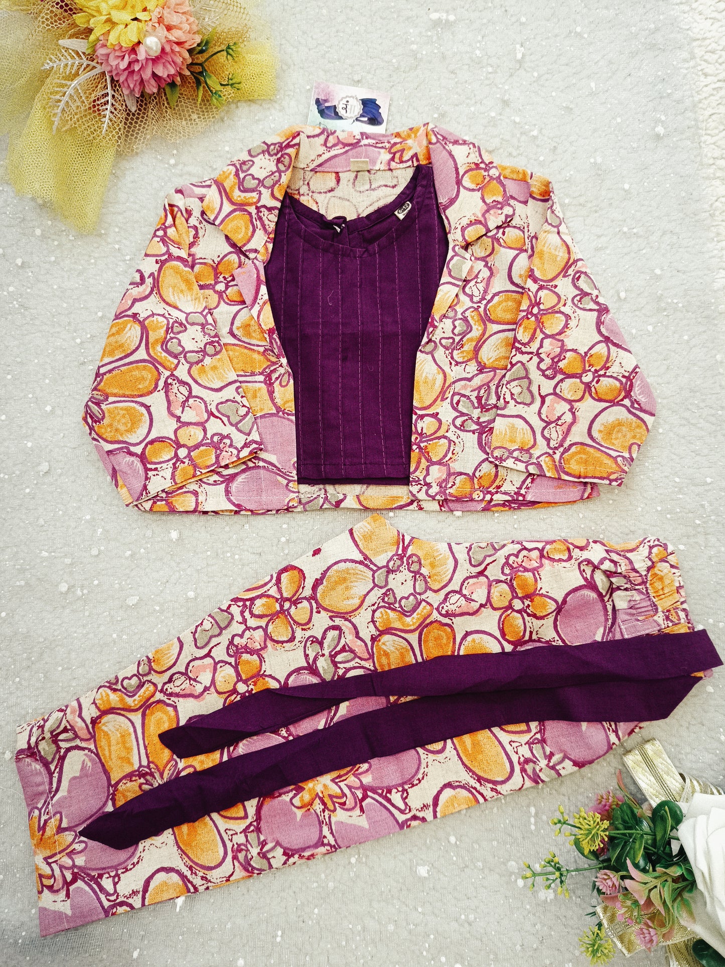 Block Print purple colour cord set