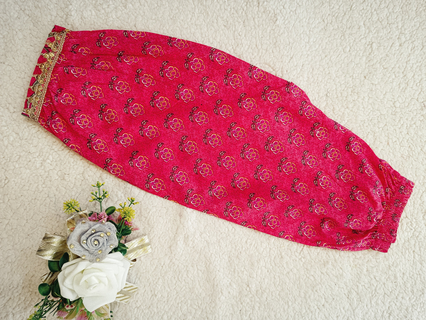 Floral Print Rani Pink Colour Anarkali Suit With Afghani Salwar