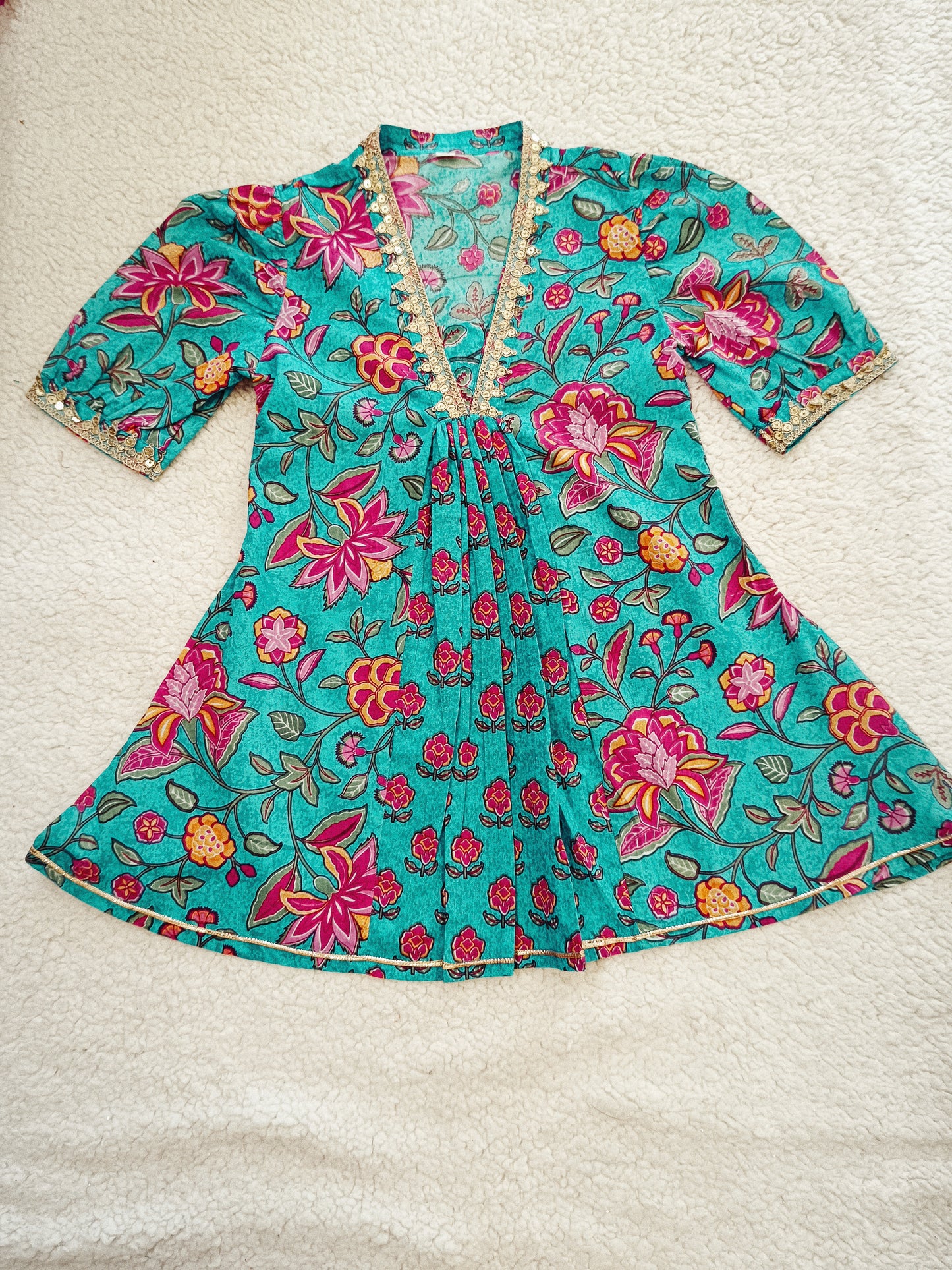 Floral Print Sea Green Anarkali Kurta With Afghani Salwar