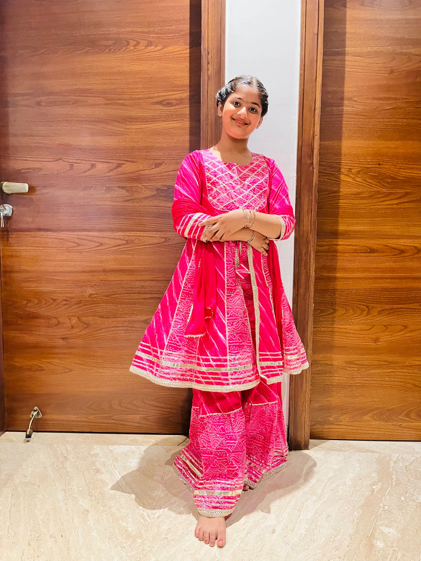 Pink Colour Printed Anarkali Front Cut Suit With Sharara