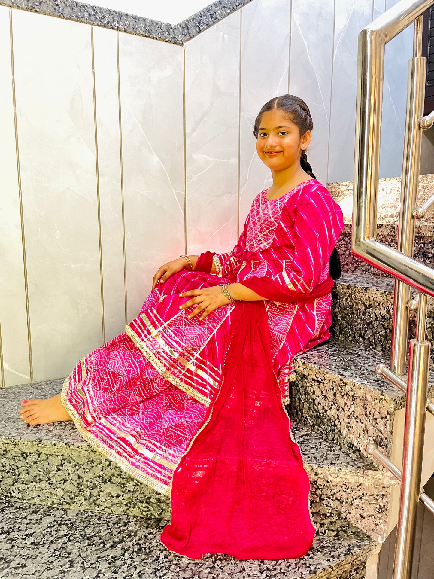 Pink Colour Printed Anarkali Front Cut Suit With Sharara
