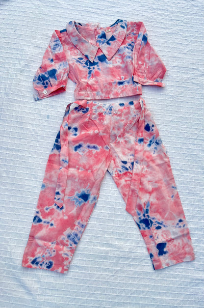 Marble Tie & Dye Print Peach Colour Cord Set