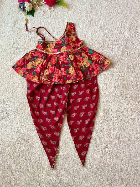 Floral Print Maroon Colour Dhoti Suit