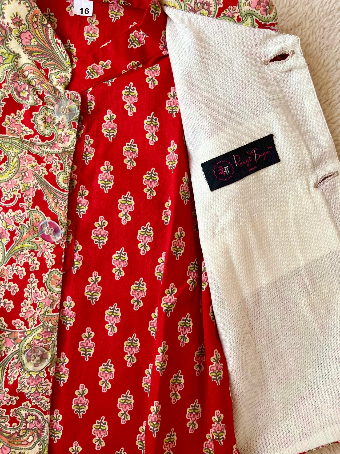 Red Jaal Buta Jacket with Kurta Pyjama
