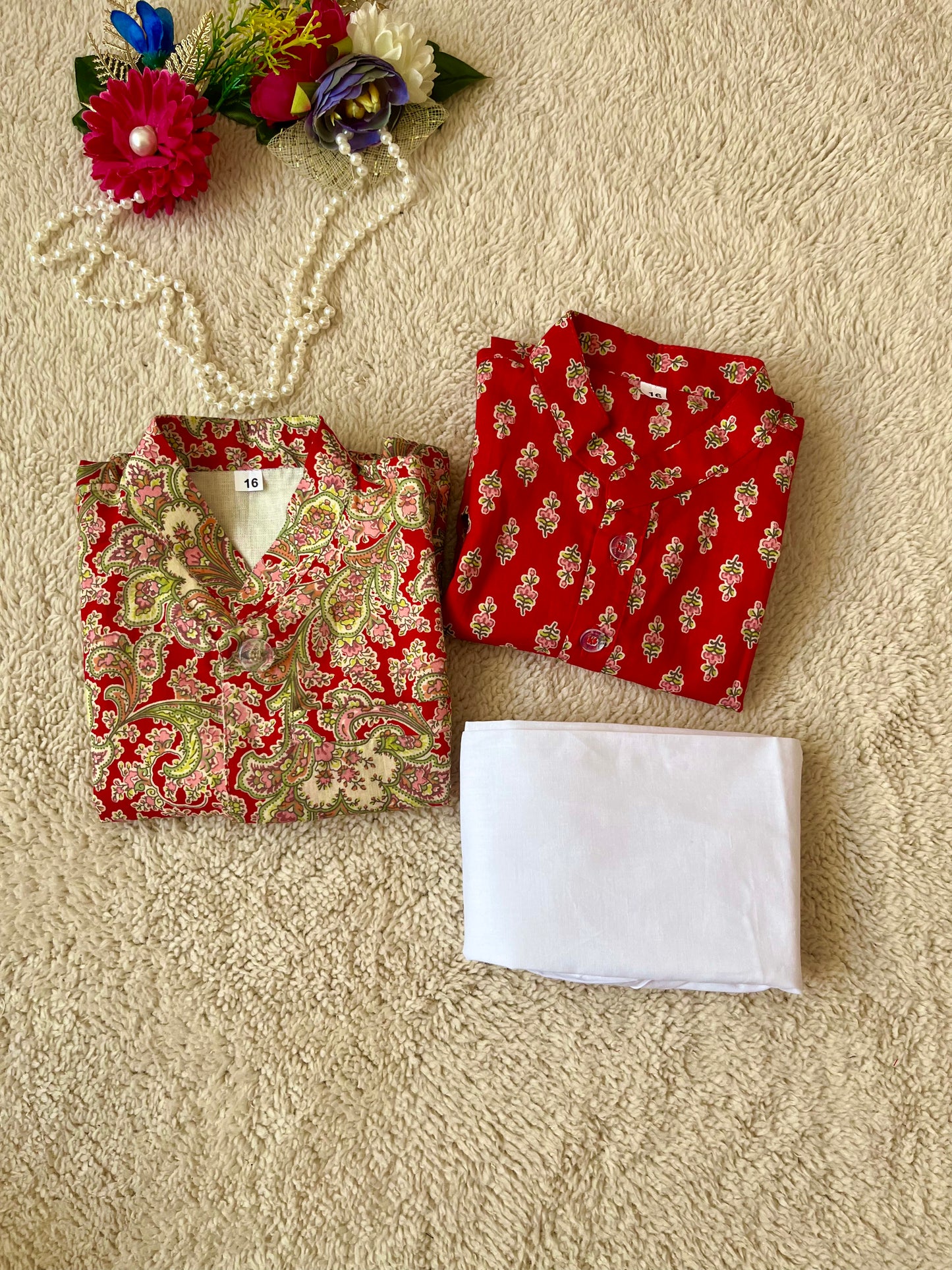 Red Jaal Buta Jacket with Kurta Pyjama