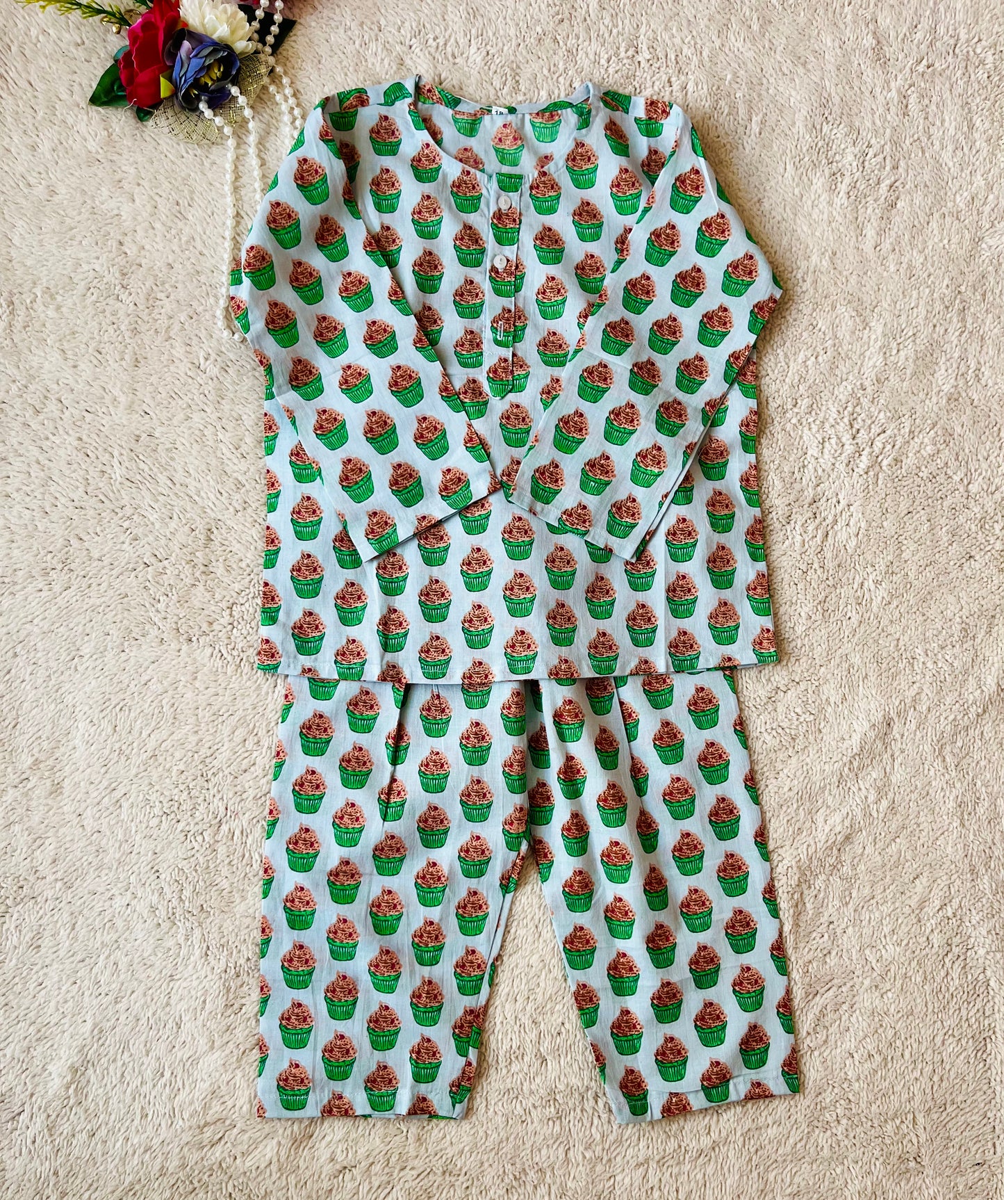 Cupcake Print Green Colour Night Suit